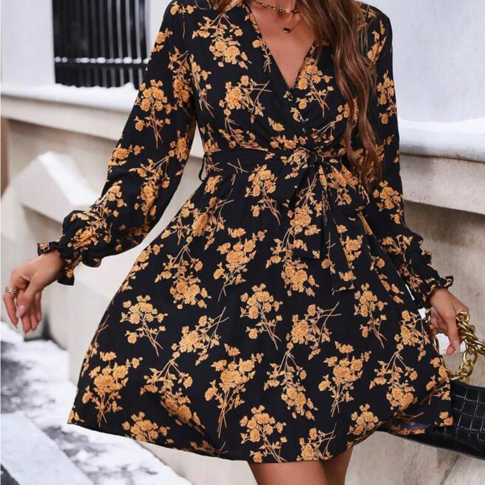 Floral Black and Gold Women's Dress